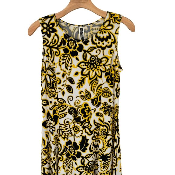Julian Taylor Floral Sleeveless pattern Dress Yellow Black Womens Size 10  knit - Picture 3 of 12